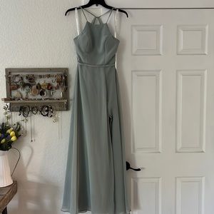 Azazie Bree Agave Long Dress with Leg Slit!